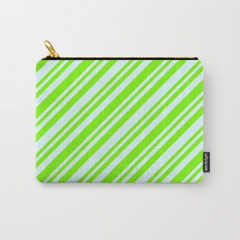 [ Thumbnail: Light Cyan and Green Colored Lined/Striped Pattern Carry-All Pouch ]