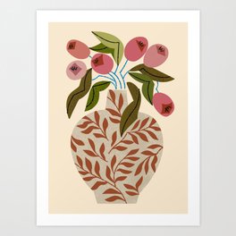 Pink Tulips In Fern Vase Art Print
