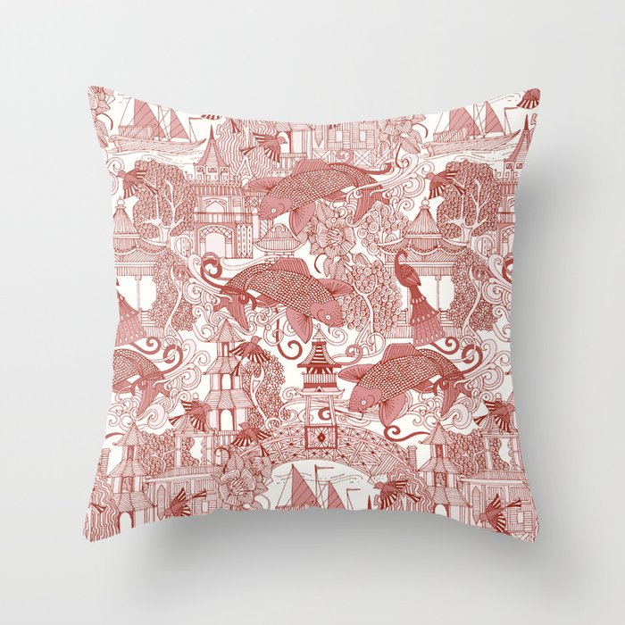 chinoiserie toile red Throw Pillow