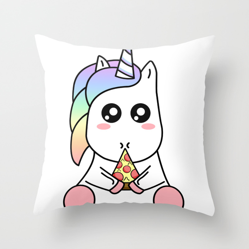 Cute Funny Kawaii Unicorn Eating Pizza Slice Magical Rainbow Throw