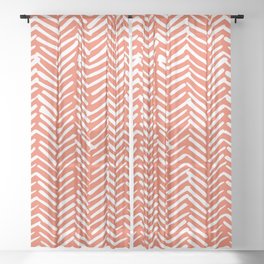 Boho Herringbone, Mudcloth Pattern, Orange Coral Sheer Curtain