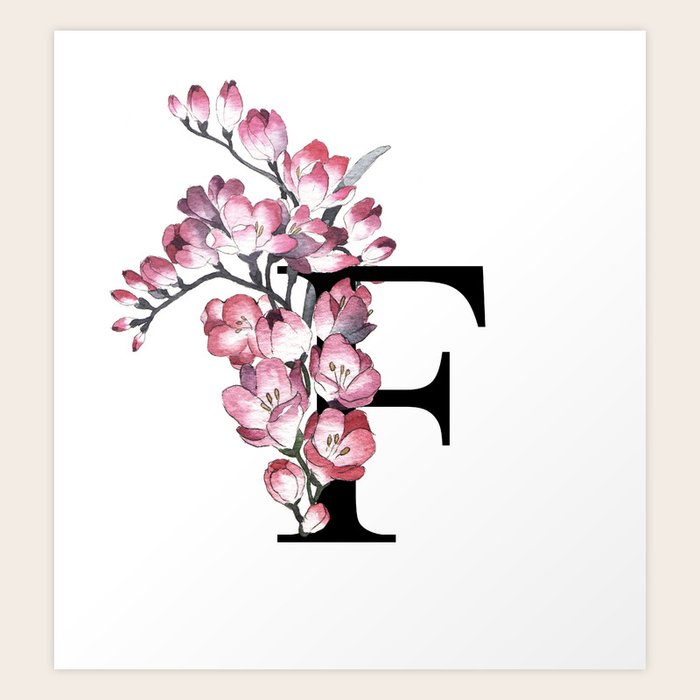 Letter F Freesia Flower Typography Art Print By Anandaung Society6