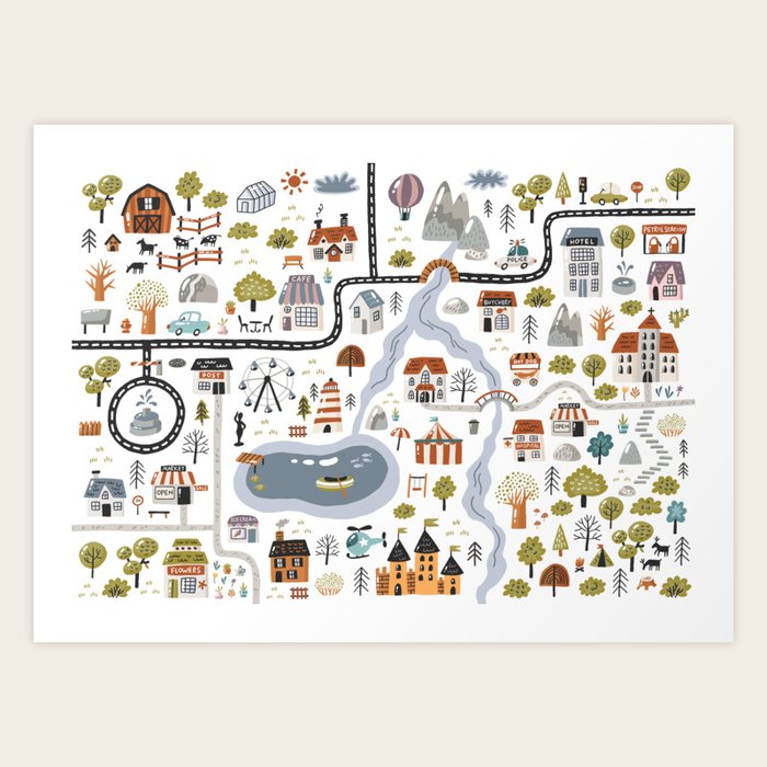 Town Map Art Print by Society6