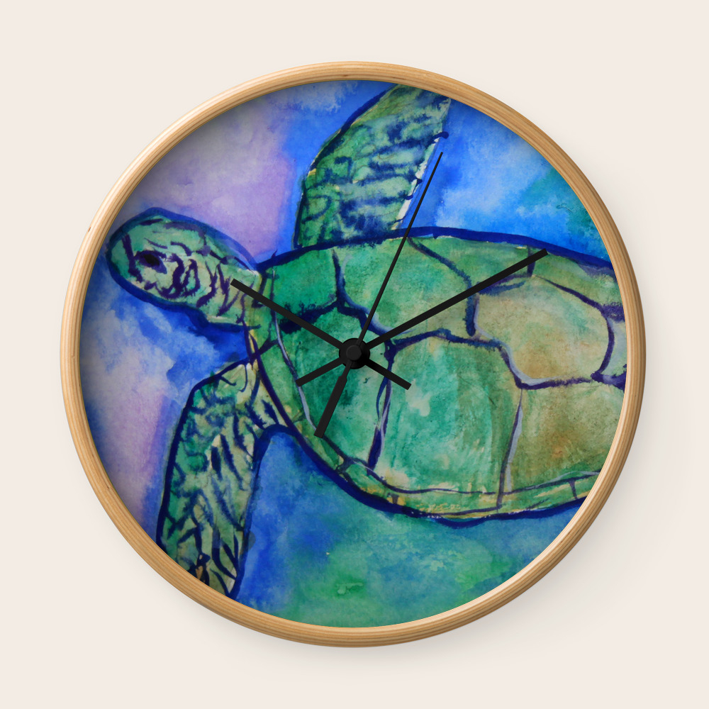 Sea Turtle Watercolor Painting Wall Clock By Donnabellas Society6