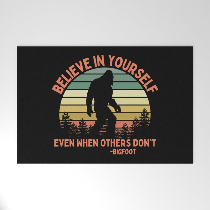 Bigfoot Funny Believe In Yourself Motivational Sasquatch Vintage Sunset Welcome Mat