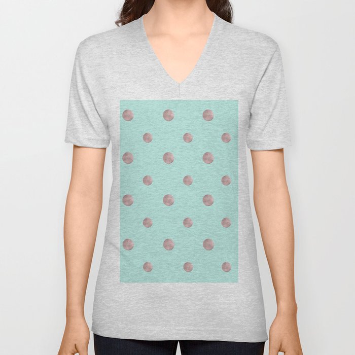 Happy Polka Dots Rose Gold On Mint 1 Decor Art Society6 Unisex V Neck By Anitabellajantzart