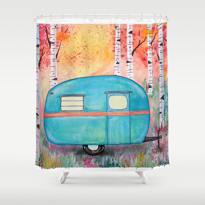 Vintage Camper Beach Towel Among The Birch Shower Curtain By