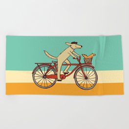 Cycling Dog with Squirrel Friend Beach Towel