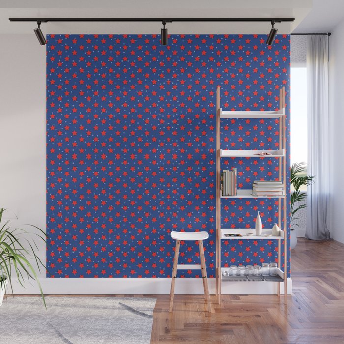 4th Of July Red Star Pattern Wall Mural
