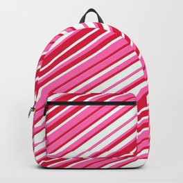 [ Thumbnail: Hot Pink, Crimson, and Mint Cream Colored Stripes/Lines Pattern Backpack ]