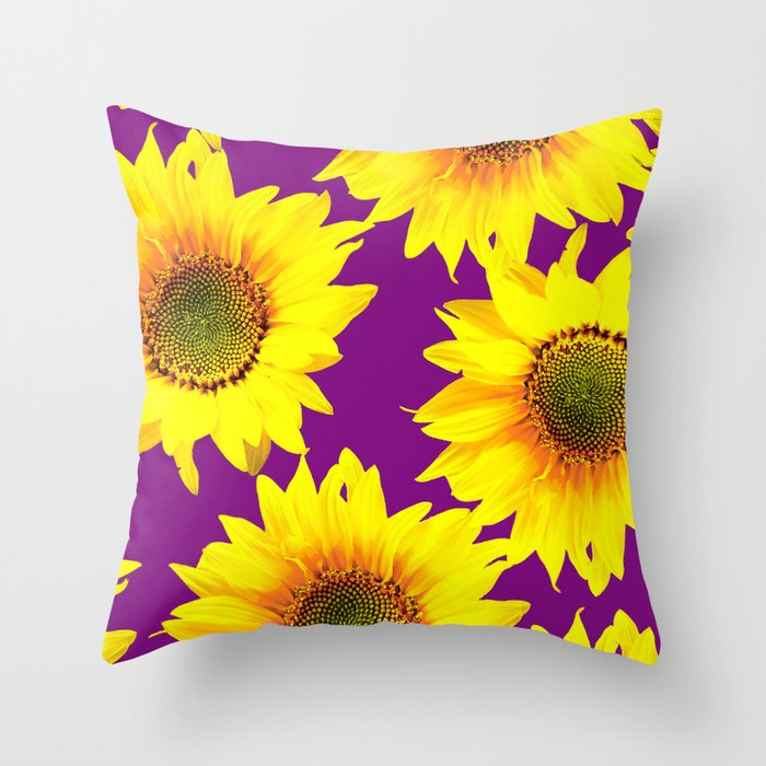 Sunflowers on a purple background - summer mood #decor #society6 #buyart Throw Pillow