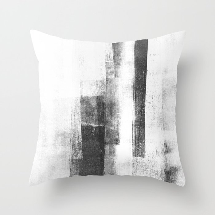 Black and White Minimalist Geometric Abstract Painting "Structure 3" Throw Pillow
