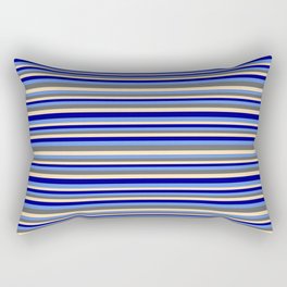 [ Thumbnail: Beige, Dark Blue, Cornflower Blue, and Dim Gray Colored Stripes Pattern Rectangular Pillow ]