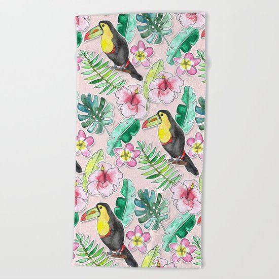 Tropical Toucan Paper-Cut Floral Beach Towel