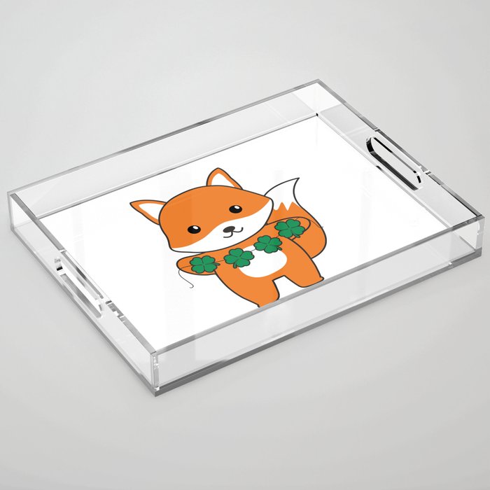 Fox With Shamrocks Cute Animals For Luck Acrylic Tray
