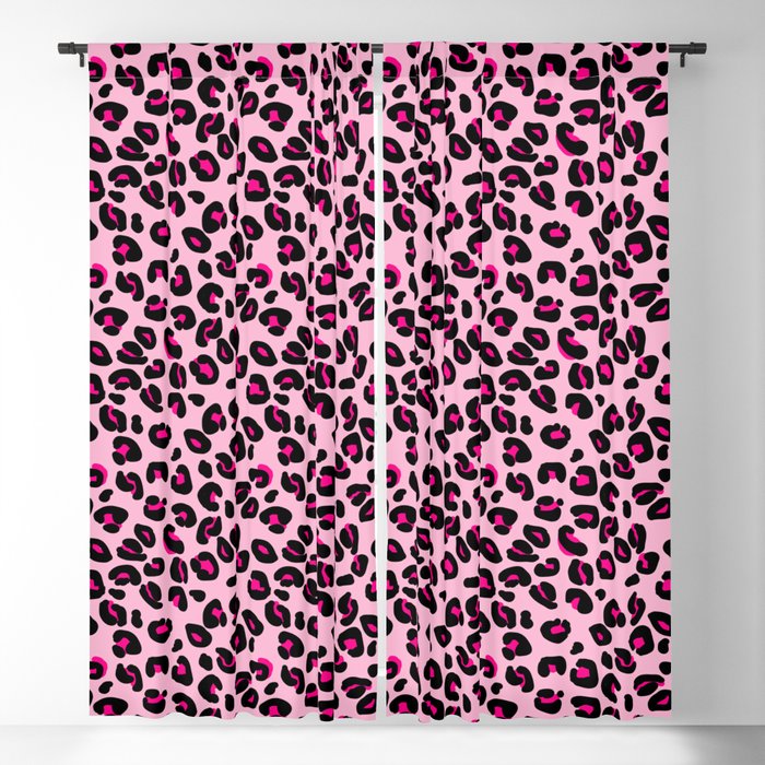 Cotton Candy Pink and Black Leopard Spots Animal Print Pattern Blackout Curtain