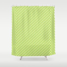 [ Thumbnail: Green and Light Yellow Colored Lined Pattern Shower Curtain ]