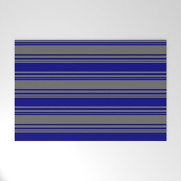 [ Thumbnail: Blue and Dim Grey Colored Stripes Pattern Welcome Mat ]