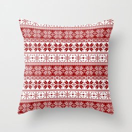 Red Winter Fair Isle Pattern Throw Pillow