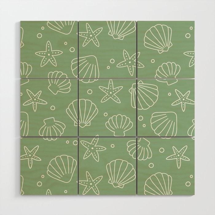Seashell Pattern (white/sage green) Wood Wall Art