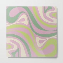 New Groove Retro Swirls in Soft Pastel Lavender Pink Lime Green Metal Print