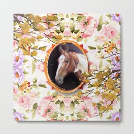 Paint Horse in the Botanical Garden Metal Print | Flowers, Collage, Maximalism, 3D, Paint, Equestrian, Floral, Portrait, Pattern, Anniversary 