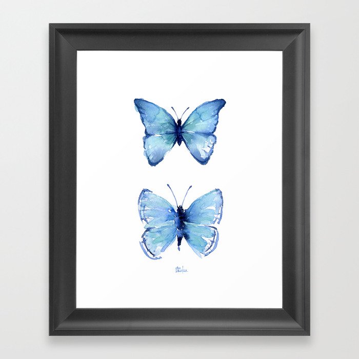 Two Blue Butterflies Watercolor Framed Art Print