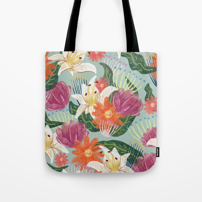 mint watercolor floral pattern Tote Bag