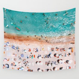 Beach Vibes, Umbrellas Print, Ocean Sea Beach People Print, Aerial Beach Summer Art Print, Aerial Photography, Summer Vibes Coastal Art Wall Tapestry