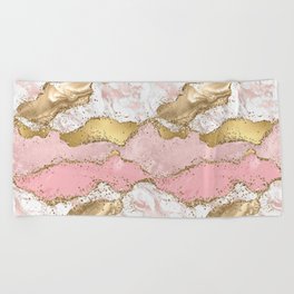 Pink Gold Glitter Agate Pretty Girly Beach Towel