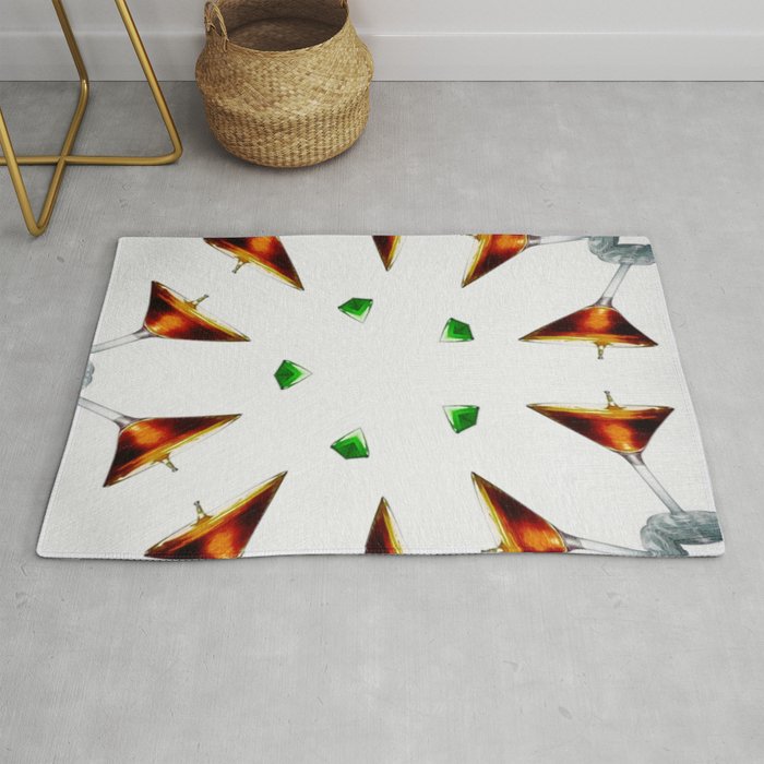 Orange mimosa cocktails and martini aperitifs alcoholic beverages mixed drinks wine glass motif on the rocks portrait painting Rug