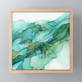 Emerald Gold Waves Abstract Ink Framed Mini Art Print