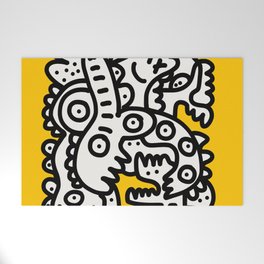 Black and White Cool Monsters Graffiti on Yellow Background Welcome Mat
