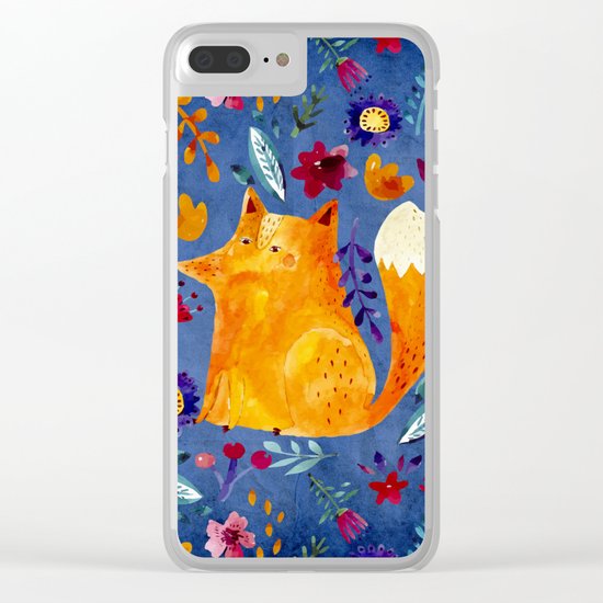 The Smart Fox in Flower Garden Clear iPhone Case