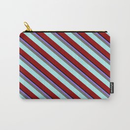 [ Thumbnail: Eye-catching Purple, Dim Gray, Turquoise, Dark Red, and Black Colored Lined Pattern Carry-All Pouch ]