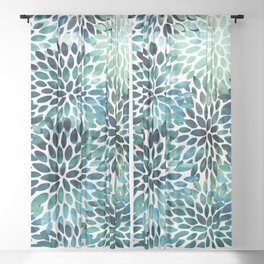 Floral Watercolor, Navy, Blue Teal, Abstract Watercolor Sheer Curtain