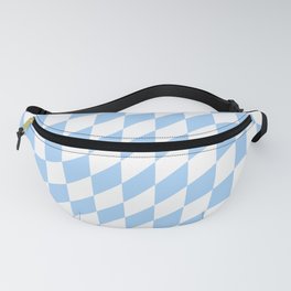 Baby Blue and White Checker Print - Psychedelic Distorted Checkerboard Pattern Fanny Pack