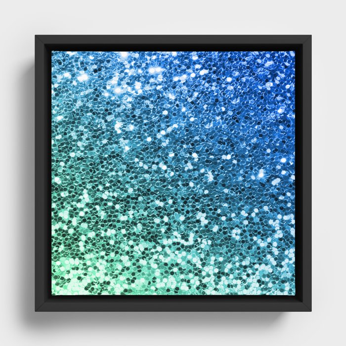 Glitter Sparkling Blue Green Turquoise Teal Framed Canvas