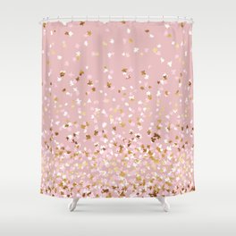 Floating Confetti - Pink Blush and Gold Shower Curtain