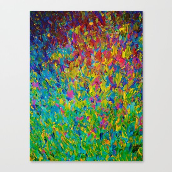 RAINBOW FIELDS - Colorful Abstract Acrylic Painting Ocean Waves Blue Teal Magenta Nature Fine Art Canvas Print