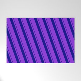 [ Thumbnail: Dark Blue and Purple Colored Lined/Striped Pattern Welcome Mat ]