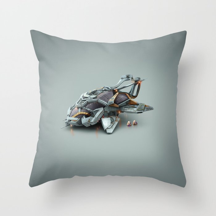 Spaceship and aliens Throw Pillow