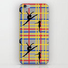 Dancing like Piet Mondrian - New York City I. Red, yellow, and Blue lines on the grey background iPhone Skin