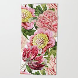 Vintage & Shabby Chic Floral Peony & Lily Flowers Watercolor Pattern Beach Towel