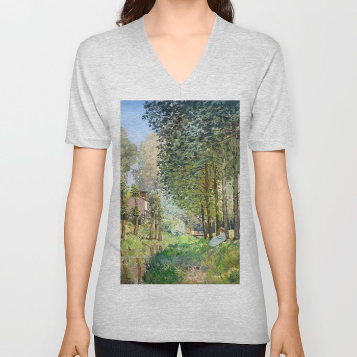 Alfred Sisley - Rest along the Stream, Edge of the Wood V Neck T Shirt