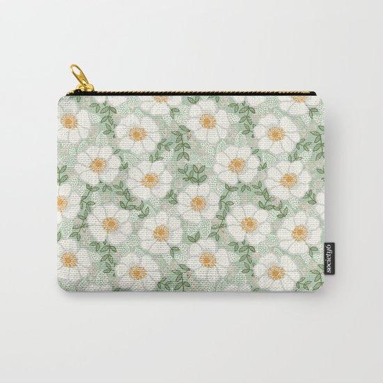 Sage pastel white green flowers blossom garden summer spring nature pattern painting florals Carry-All Pouch