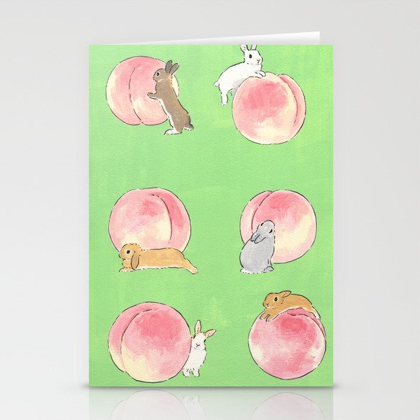 Rabbits and Peaches Stationery Cards
