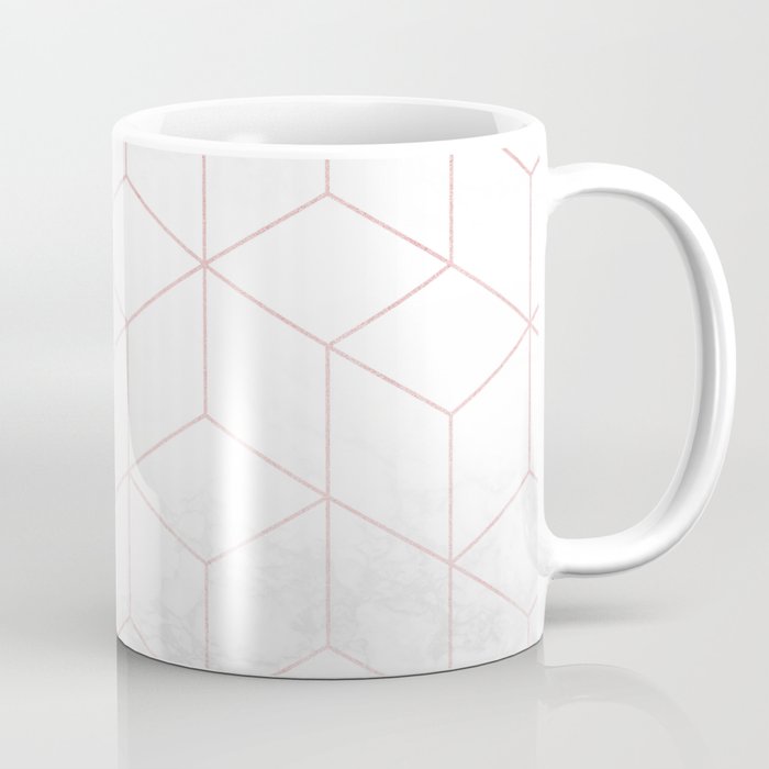 Rose Gold Geometric White Mable Cubes Coffee Mug