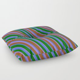 [ Thumbnail: Purple, Brown, Royal Blue & Dark Green Colored Stripes Pattern Floor Pillow ]
