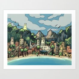 Cozy island village Art Print